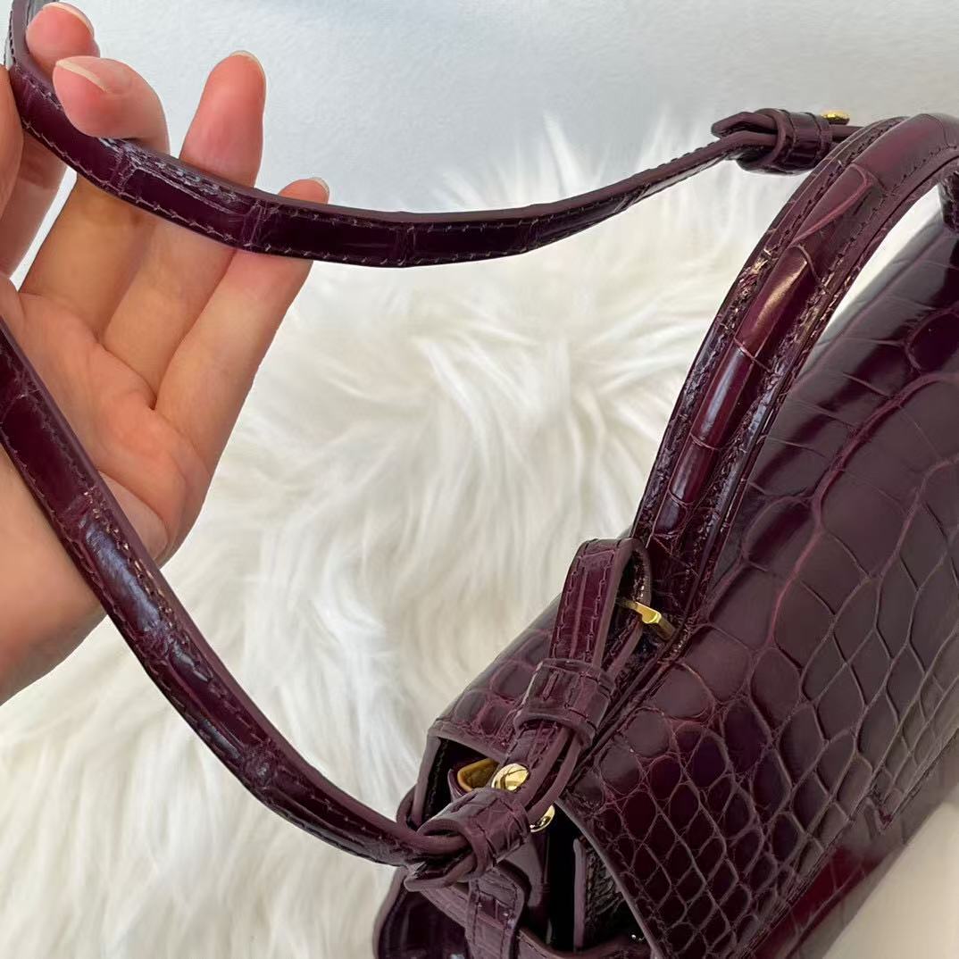 DELVAUX Handbag Tampet PM 2Way Gradient Bordeaux Crocodile Alligator Shoulderbag [Used]