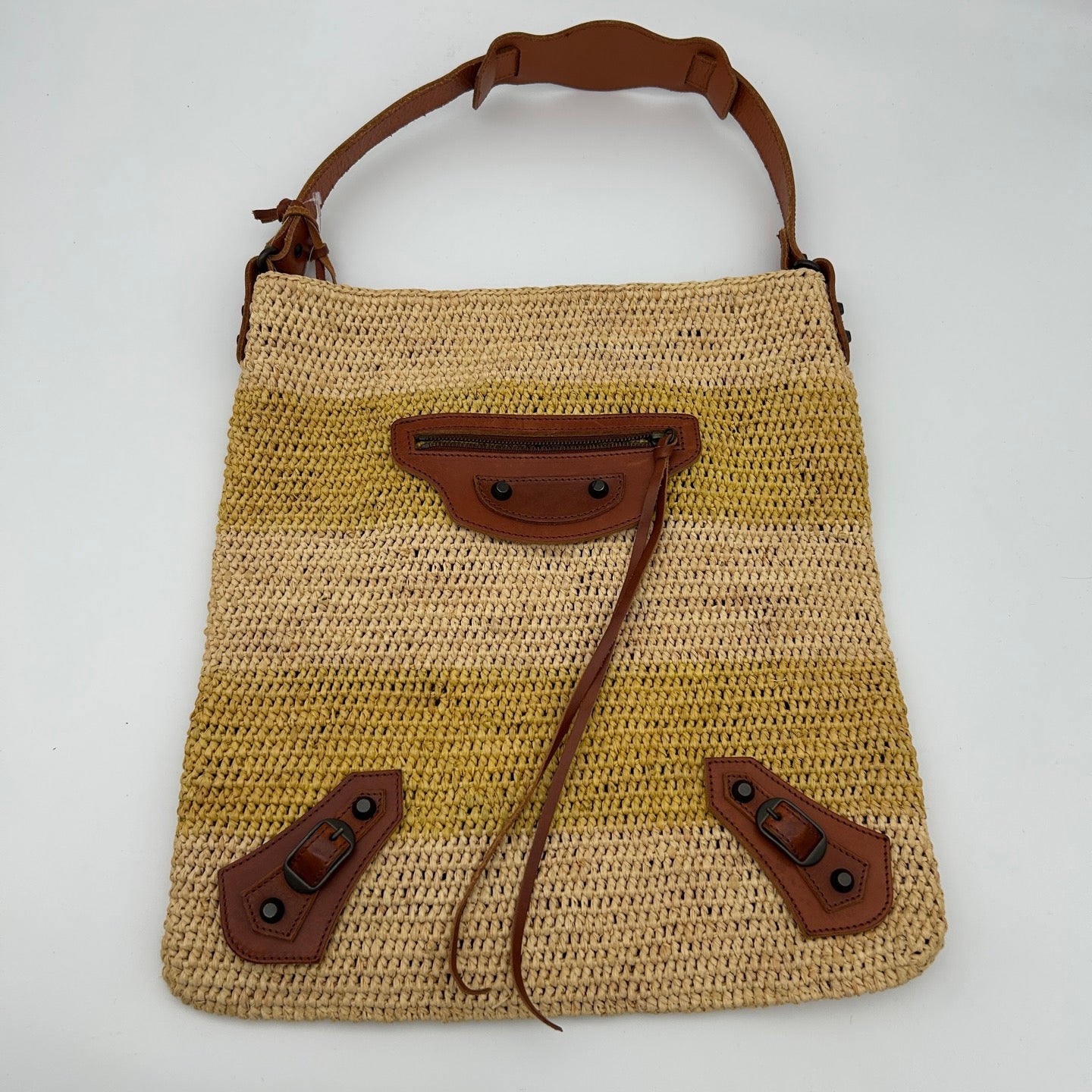 Balenciaga Motocycle Straw Leather Tote Bag [Used]