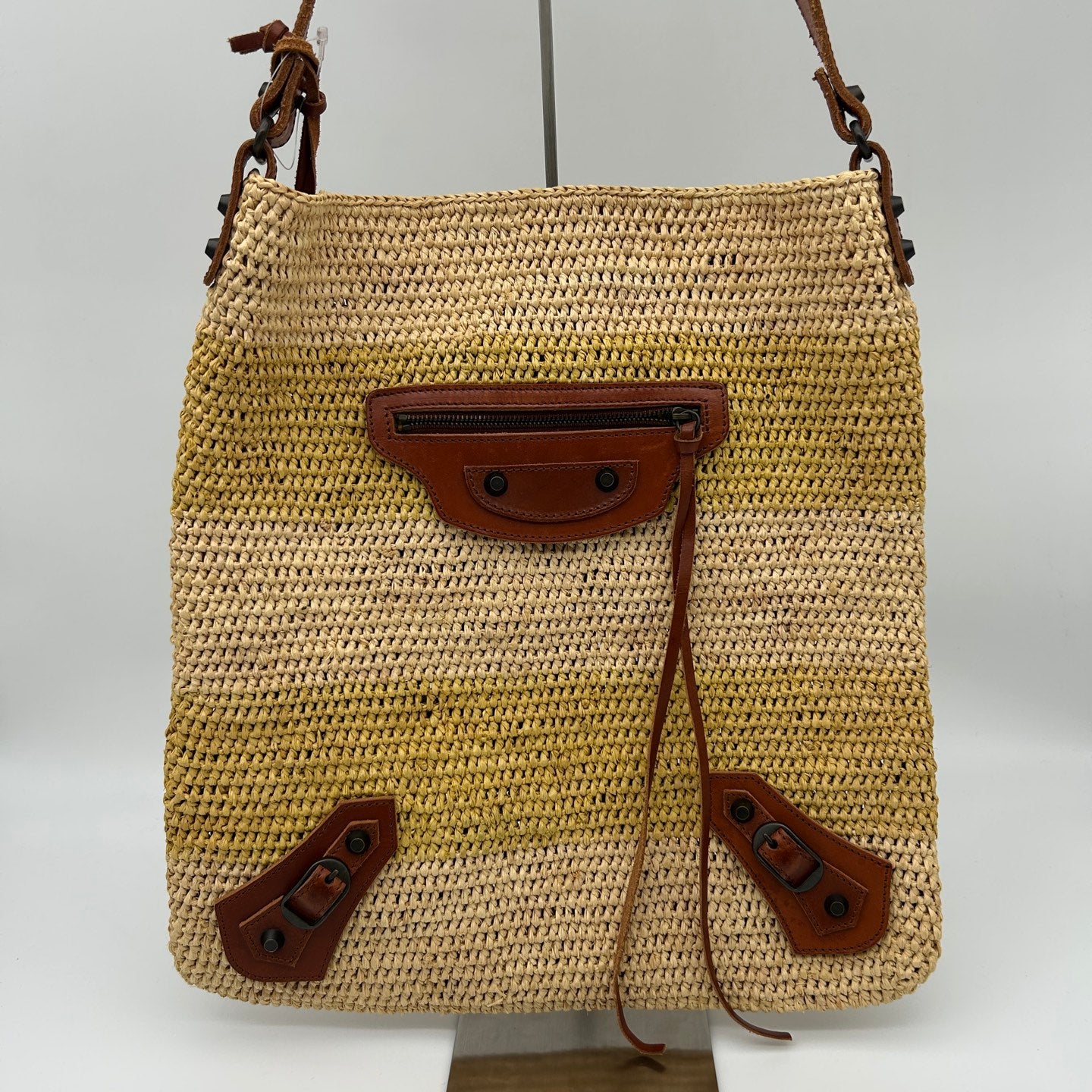 Balenciaga Motocycle Straw Leather Tote Bag [Used]