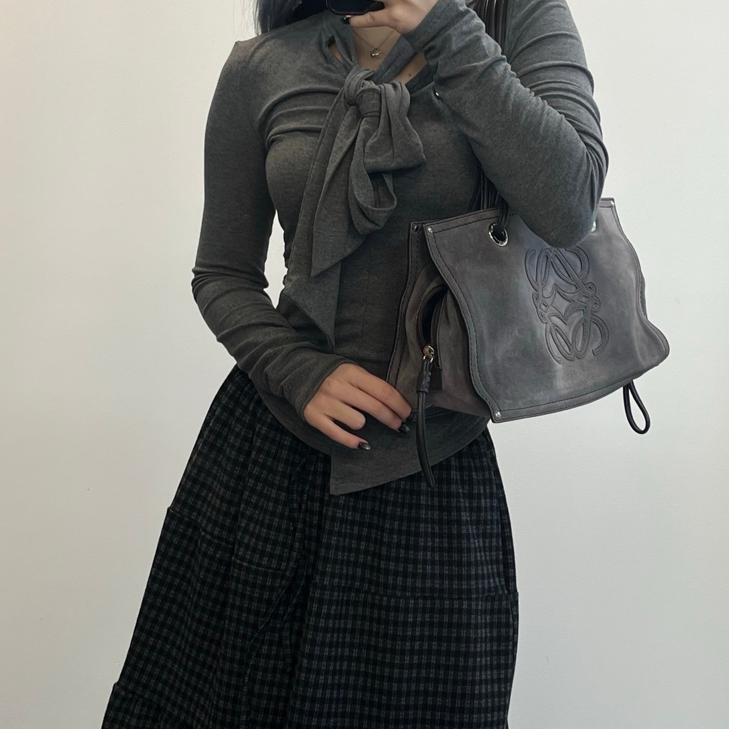 LOEWE Grey suede reversible tote bag [Used]