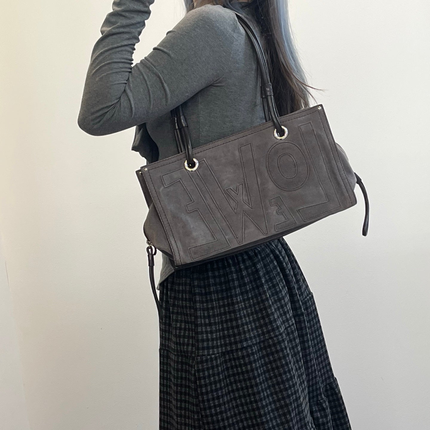 LOEWE Grey suede reversible tote bag [Used]