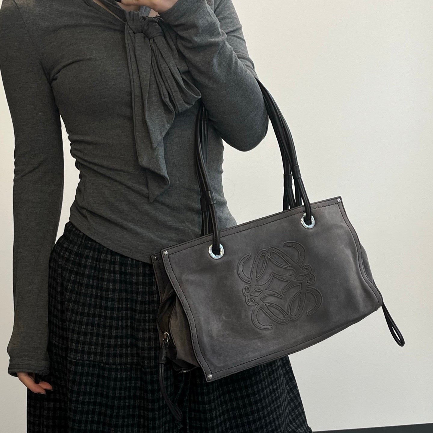 LOEWE Grey suede reversible tote bag [Used]