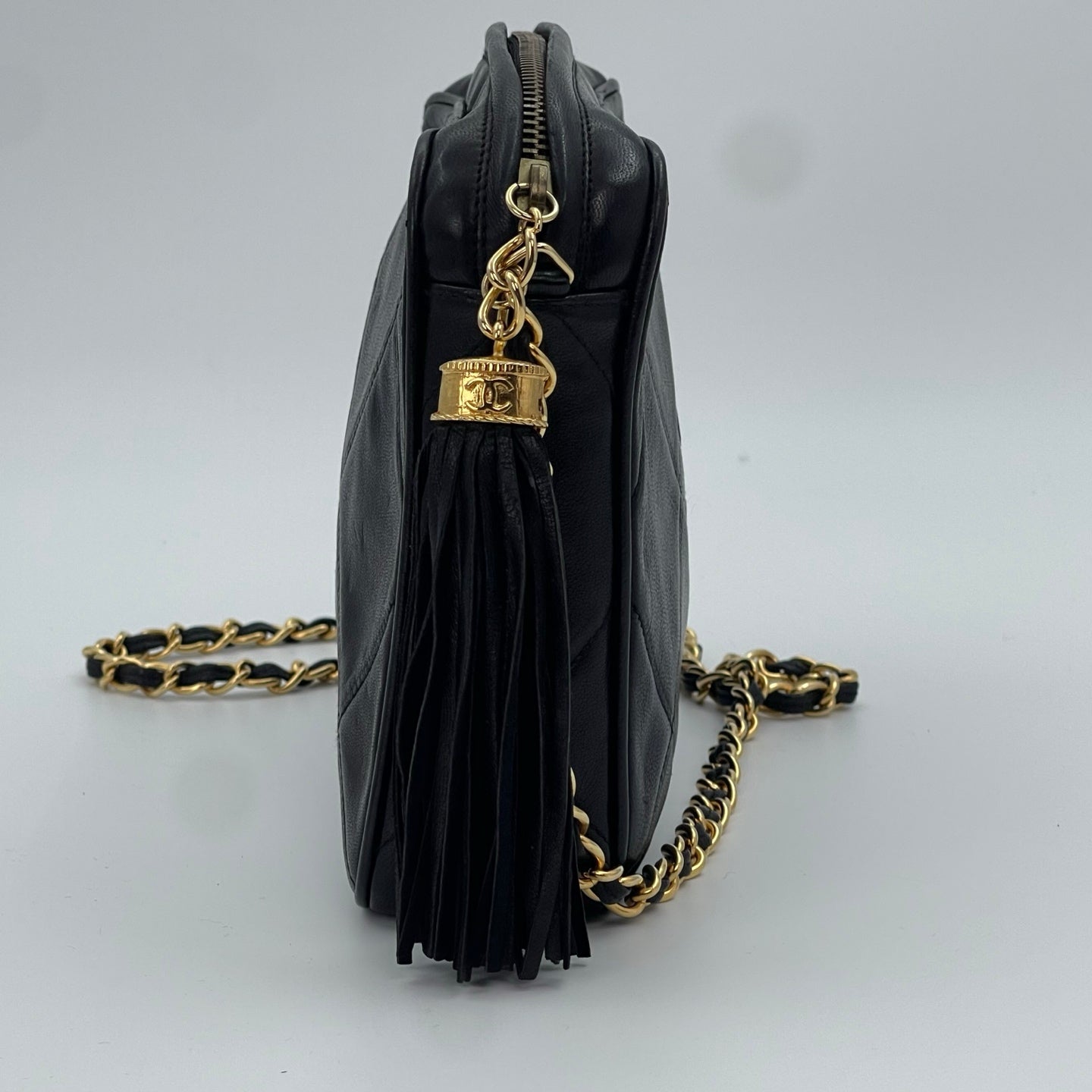 Chanel Lambskin Quilted Camera Bag in Black with Gold Hardware [Used]