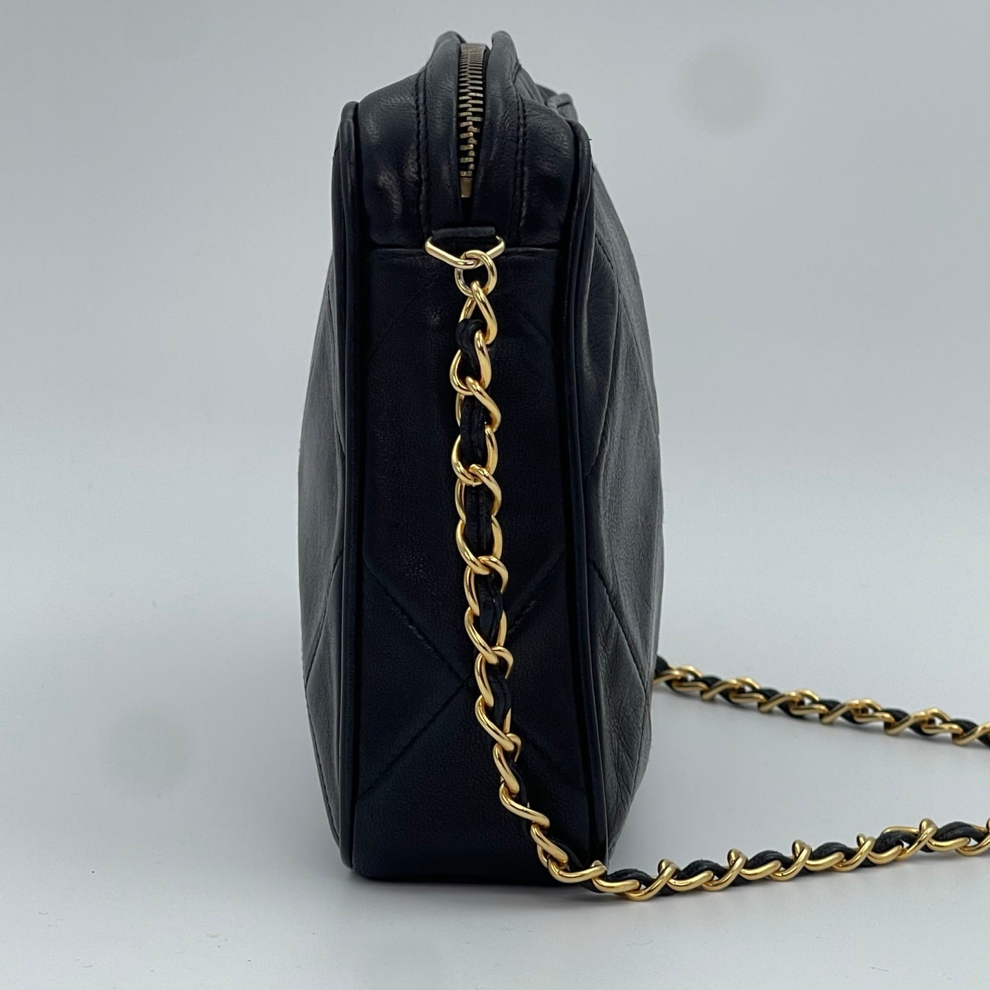 Chanel Lambskin Quilted Camera Bag in Black with Gold Hardware [Used]