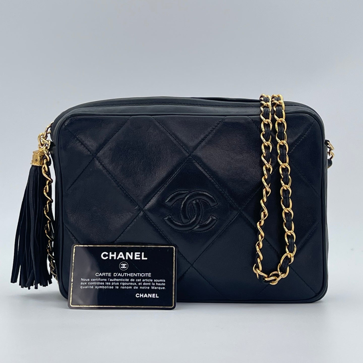 Chanel Lambskin Quilted Camera Bag in Black with Gold Hardware [Used]