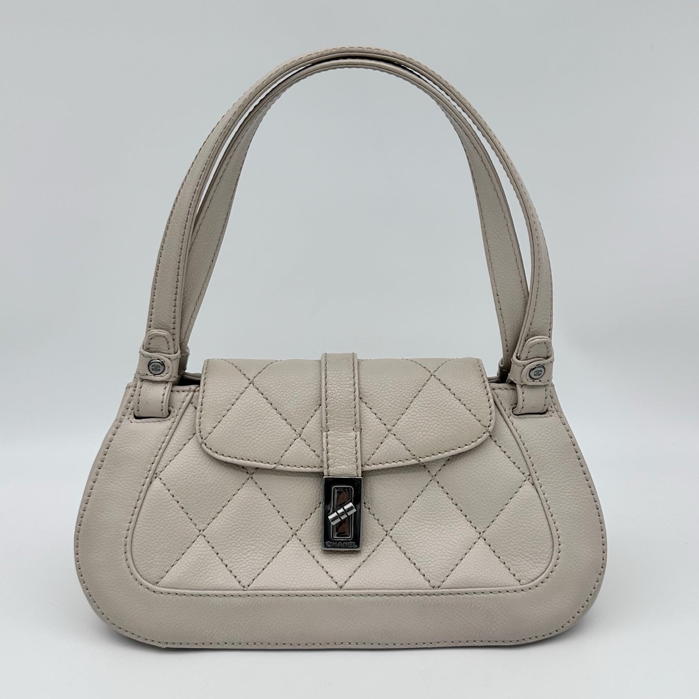 Chanel Caviar Leather 2.55 Hobo Bag White with Silver Hardware [Used]