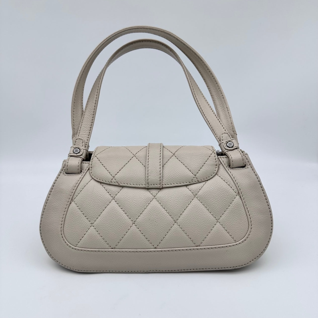 Chanel Caviar Leather 2.55 Hobo Bag White with Silver Hardware [Used]