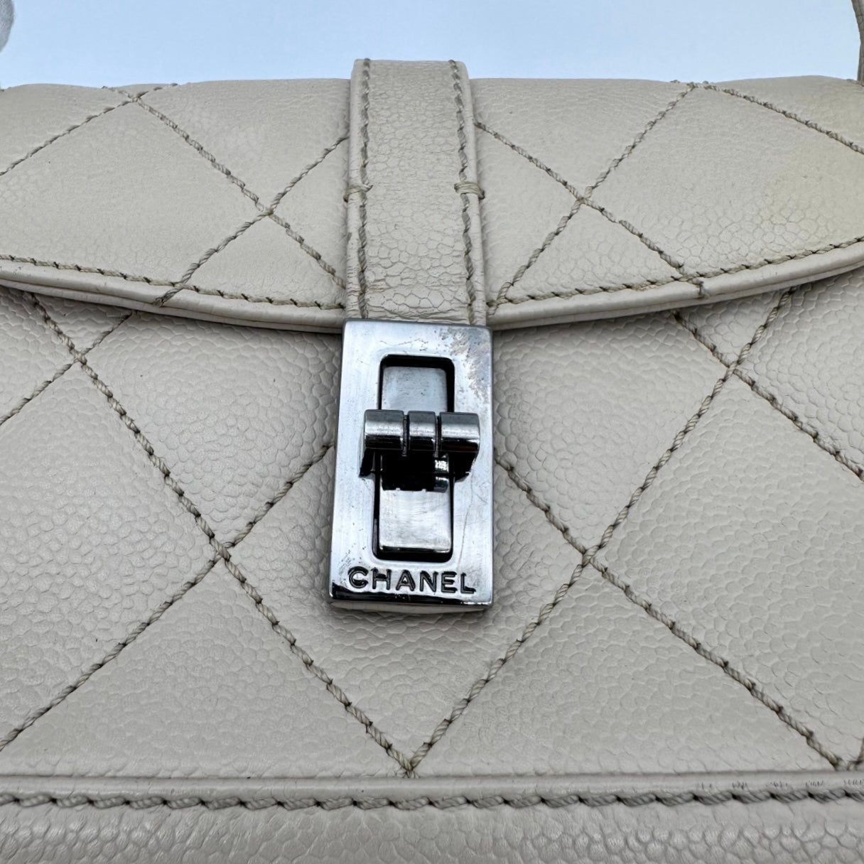 Chanel Caviar Leather 2.55 Hobo Bag White with Silver Hardware [Used]