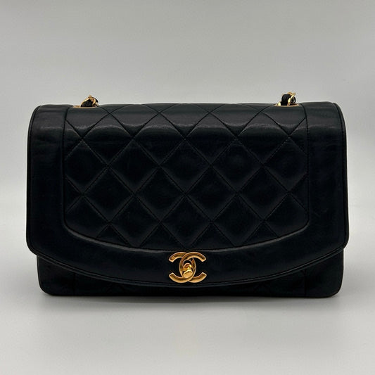Chanel Lambskin Diana Flap Bag Medium in Black with Gold Hardware [Used]