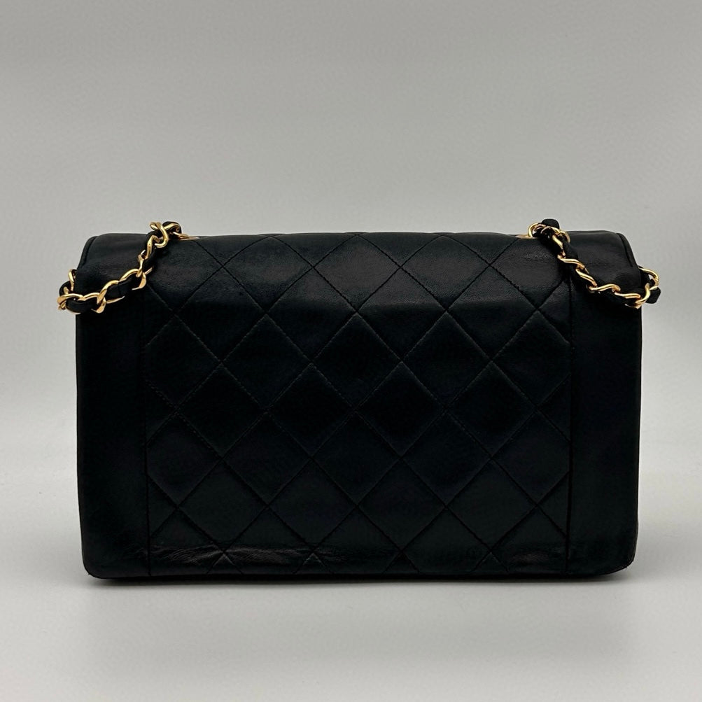 Chanel Lambskin Diana Flap Bag Medium in Black with Gold Hardware [Used]