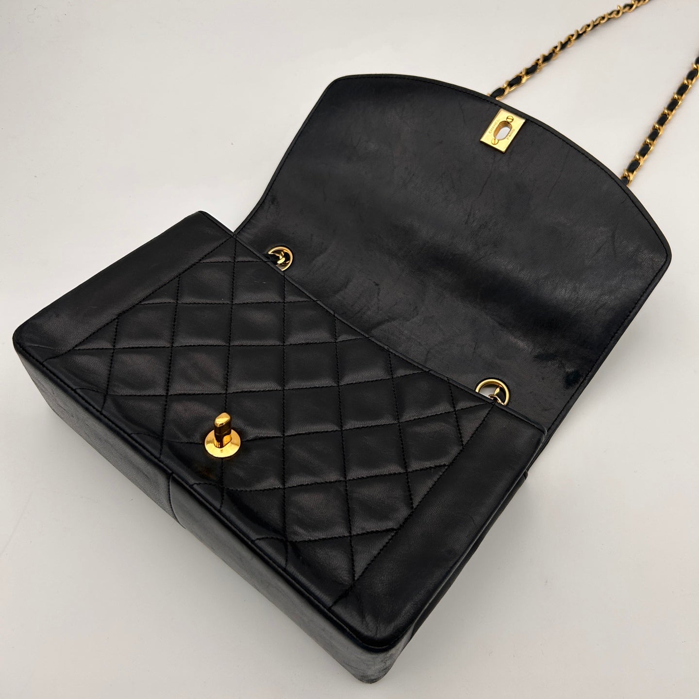Chanel Lambskin Diana Flap Bag Medium in Black with Gold Hardware [Used]
