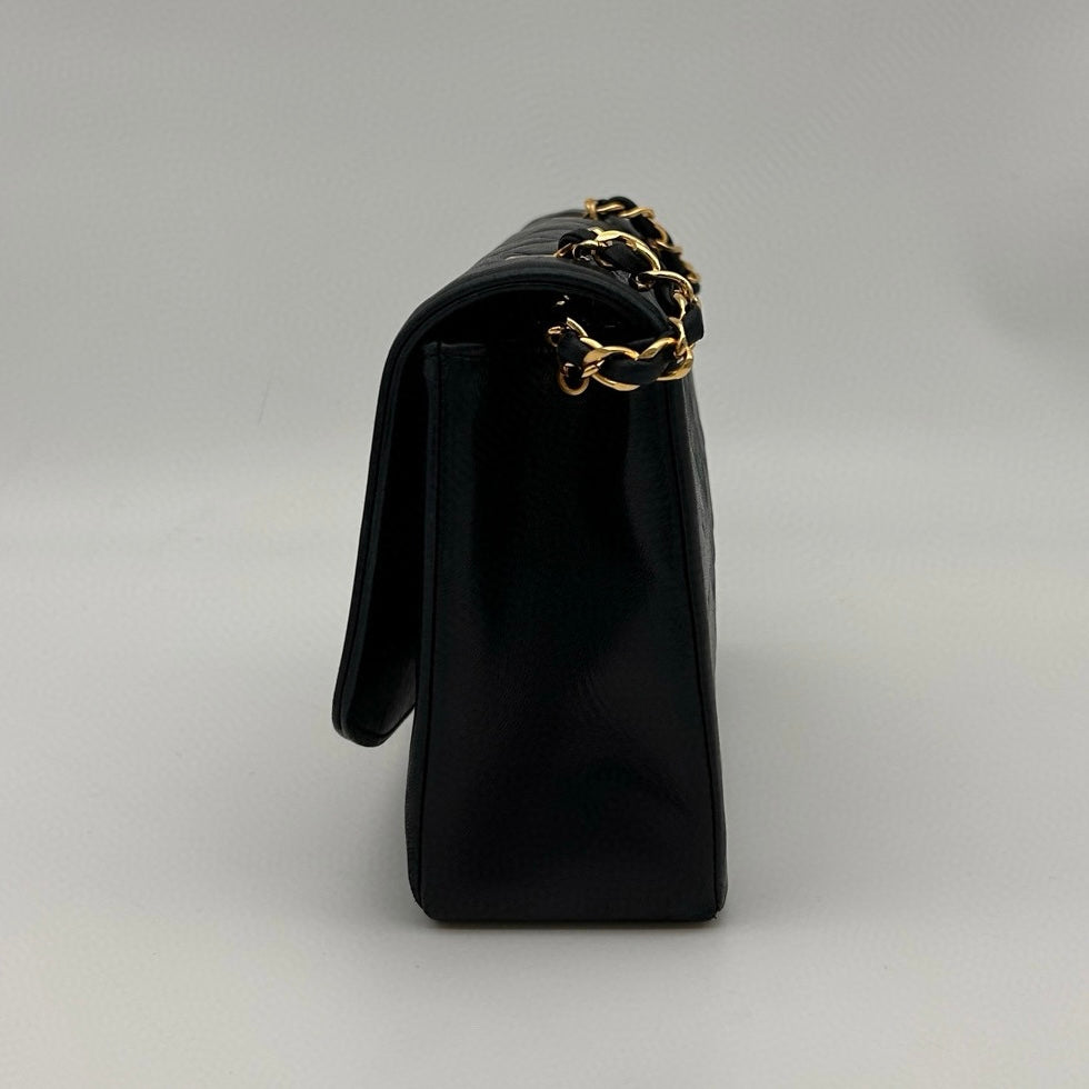 Chanel Lambskin Diana Flap Bag Medium in Black with Gold Hardware [Used]