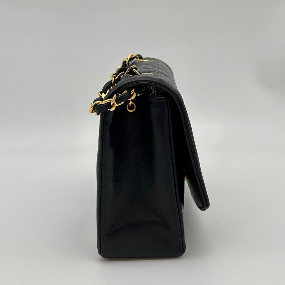 Chanel Lambskin Diana Flap Bag Medium in Black with Gold Hardware [Used]