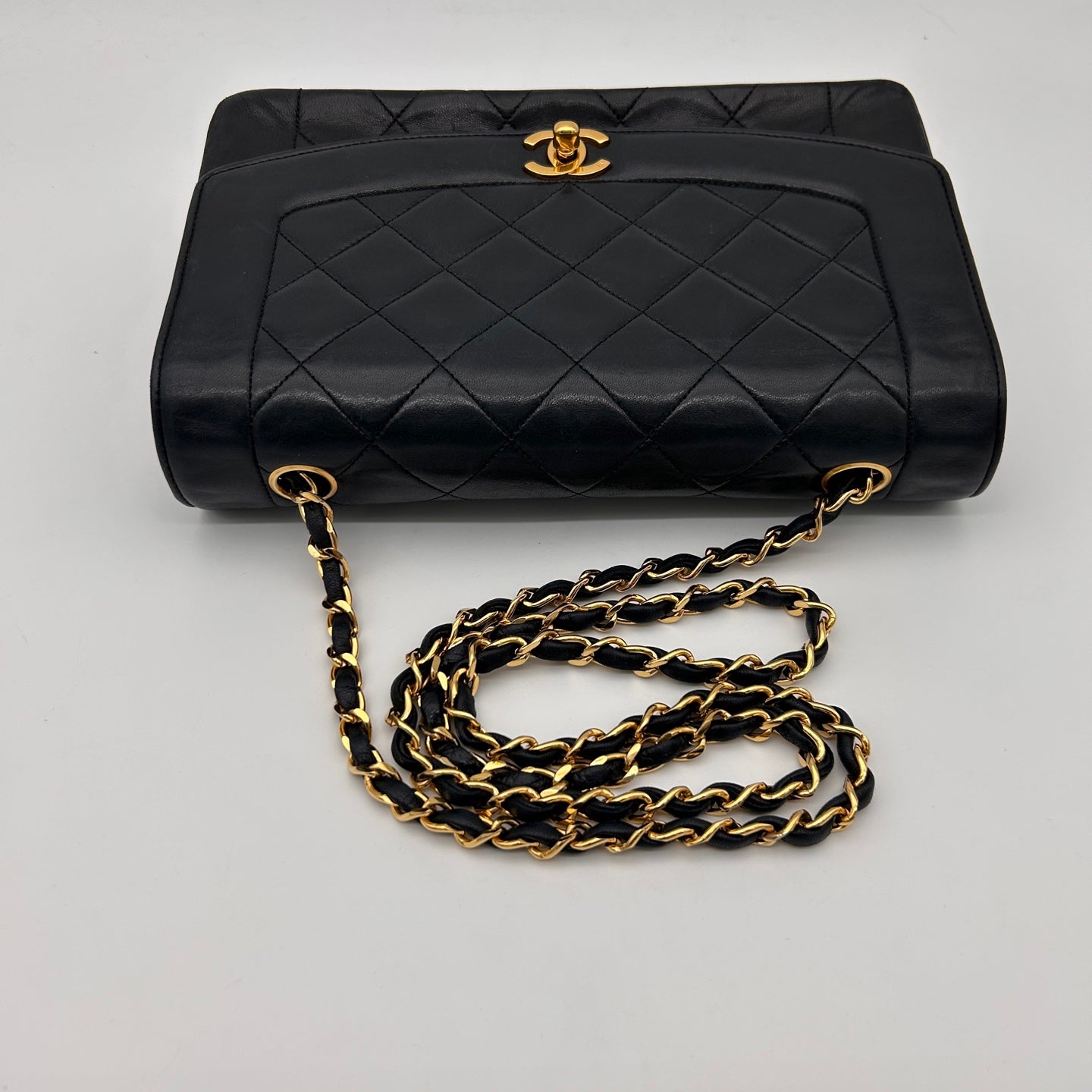 Chanel Lambskin Diana Flap Bag Medium in Black with Gold Hardware [Used]
