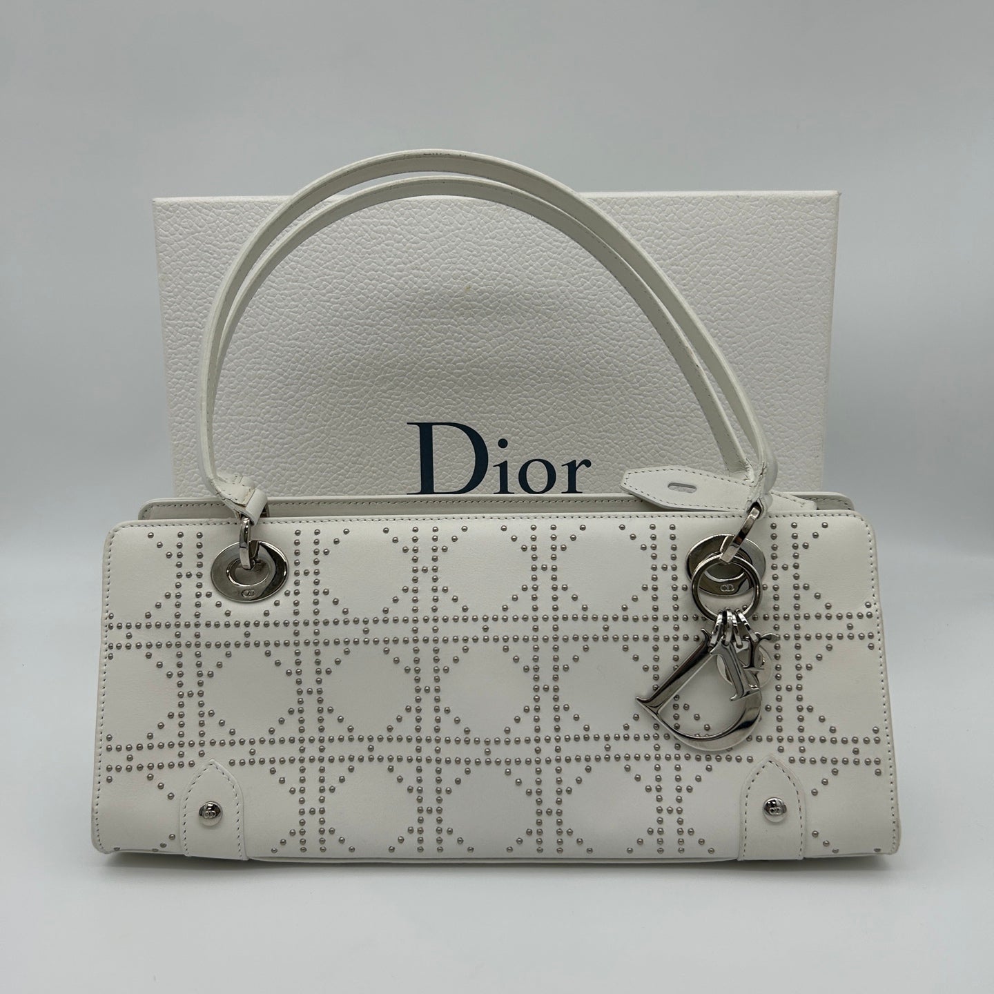 Dior Lady Dior Horizontal Beaded Bag in White [Used]