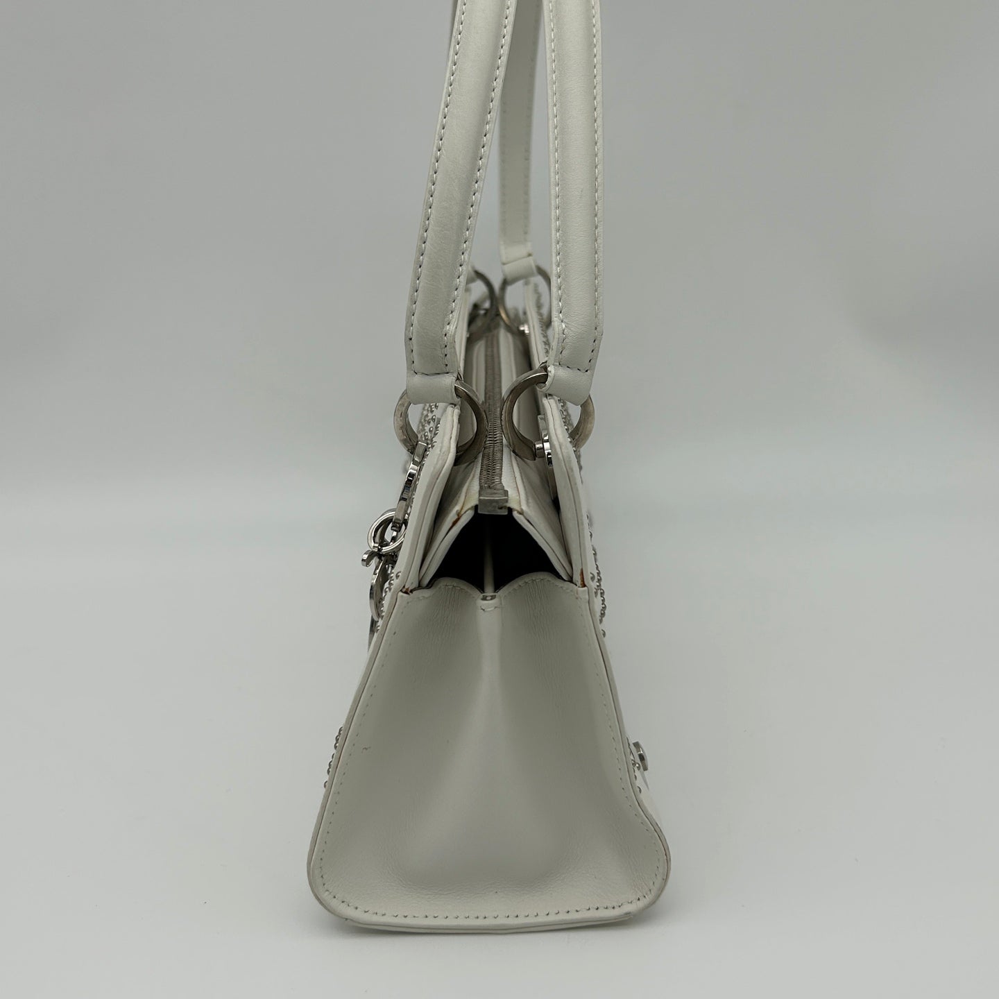 Dior Lady Dior Horizontal Beaded Bag in White [Used]