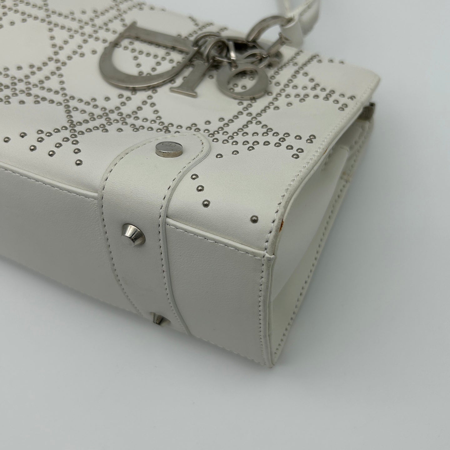 Dior Lady Dior Horizontal Beaded Bag in White [Used]