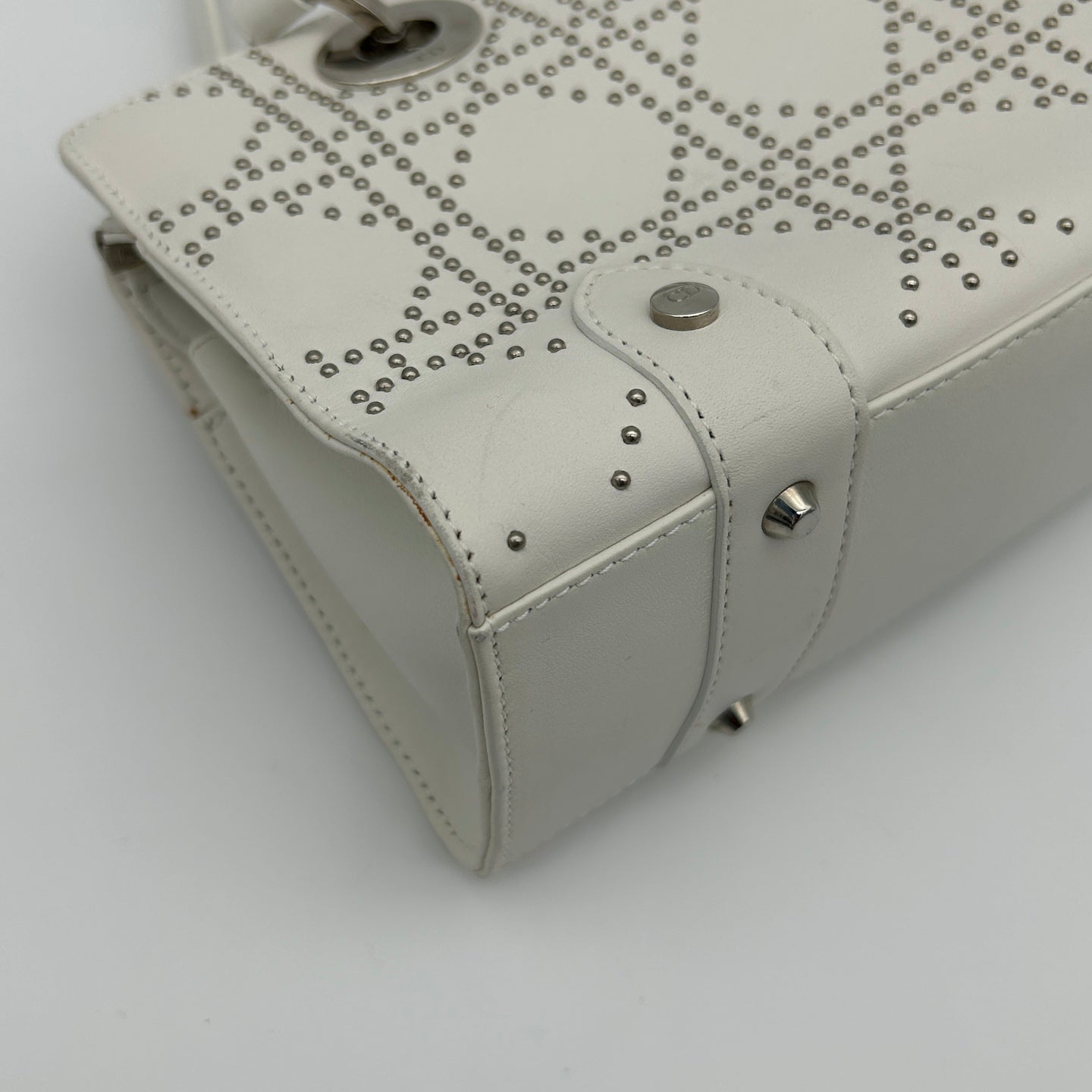 Dior Lady Dior Horizontal Beaded Bag in White [Used]