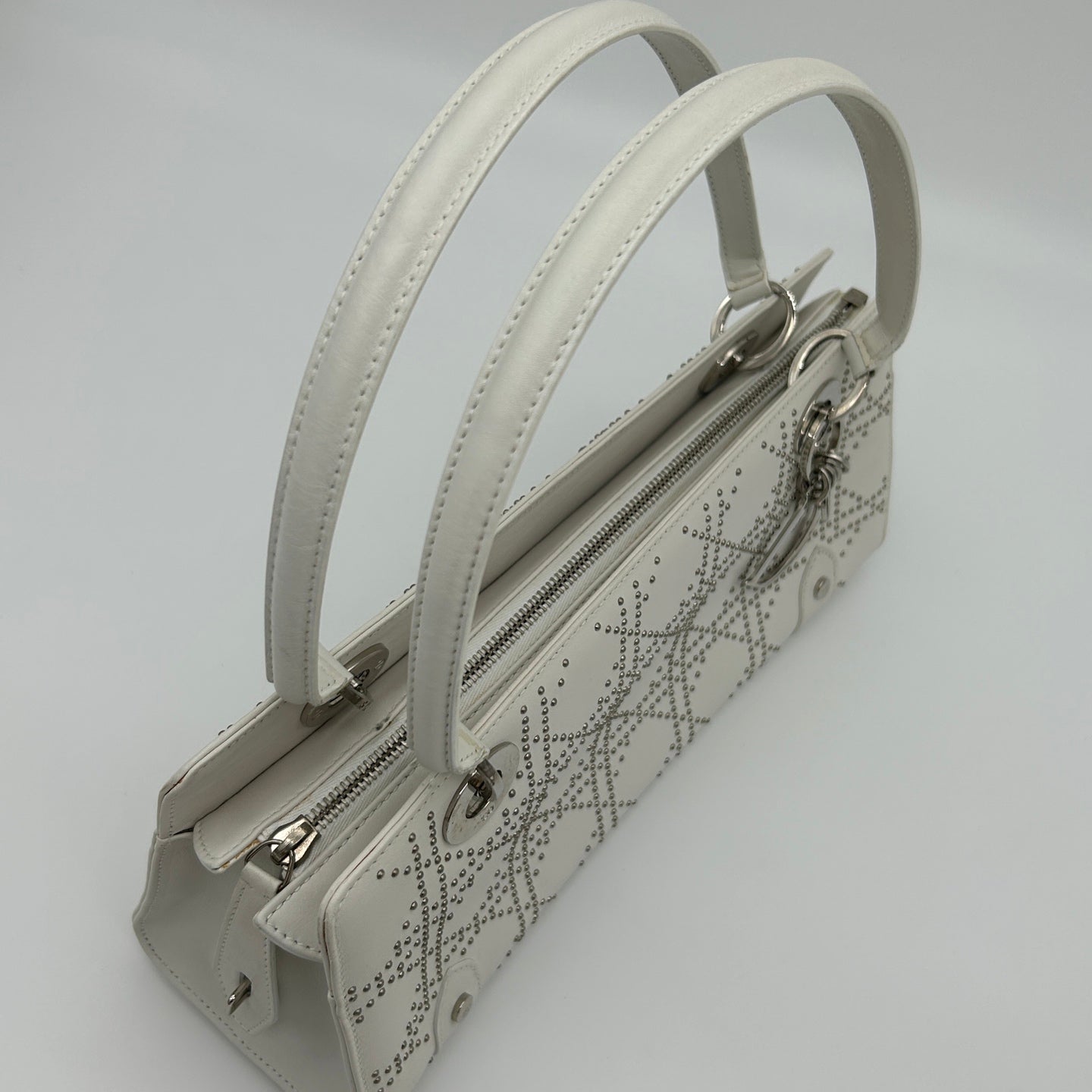 Dior Lady Dior Horizontal Beaded Bag in White [Used]