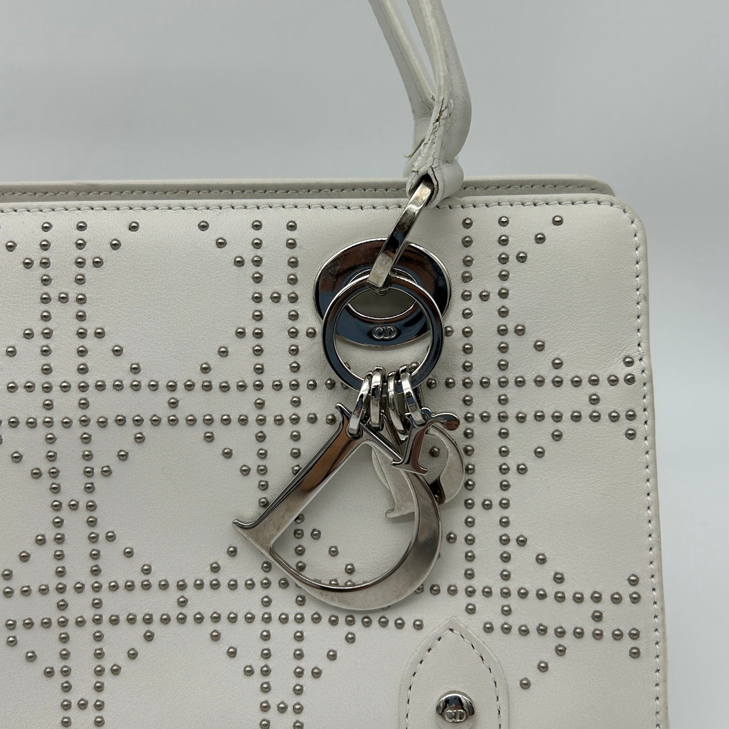 Dior Lady Dior Horizontal Beaded Bag in White [Used]