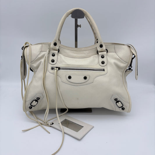 Balenciaga Le City Milky White Leather Medium 2-Way Bag 36 cm [Used]