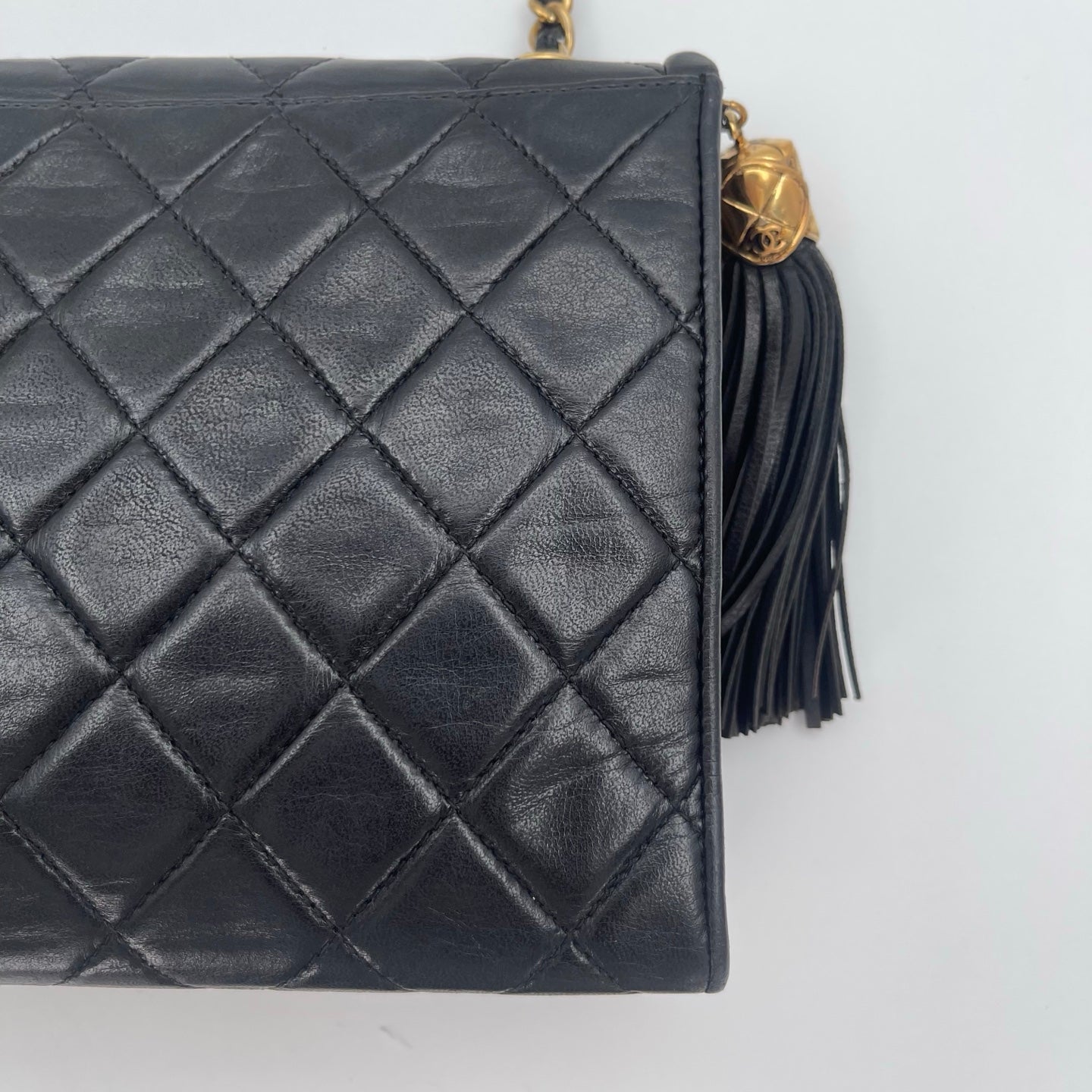 Chanel Vintage Black Lambskin Tassel Asymmetrical Double Flap Bag [Used]