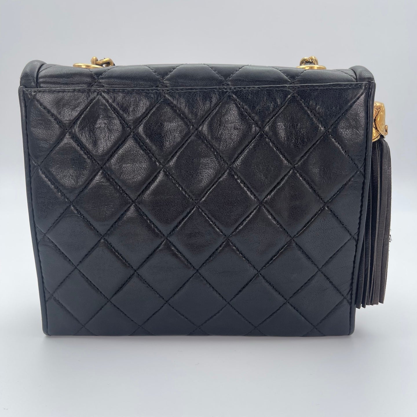 Chanel Vintage Black Lambskin Tassel Asymmetrical Double Flap Bag [Used]