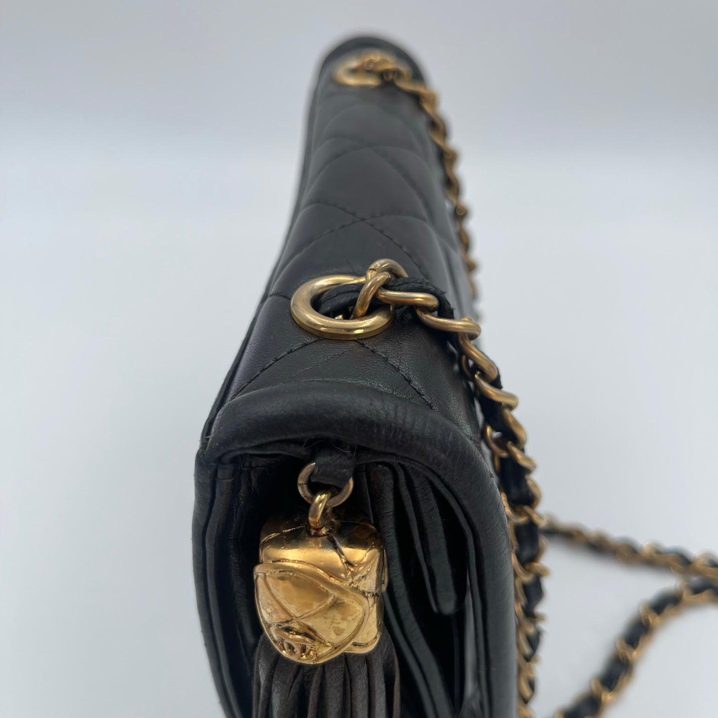 Chanel Vintage Black Lambskin Tassel Asymmetrical Double Flap Bag [Used]