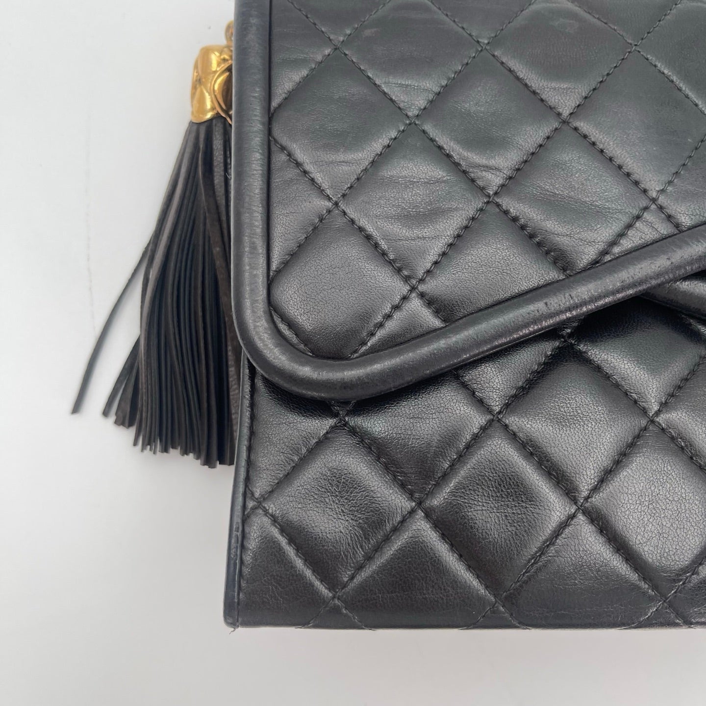 Chanel Vintage Black Lambskin Tassel Asymmetrical Double Flap Bag [Used]