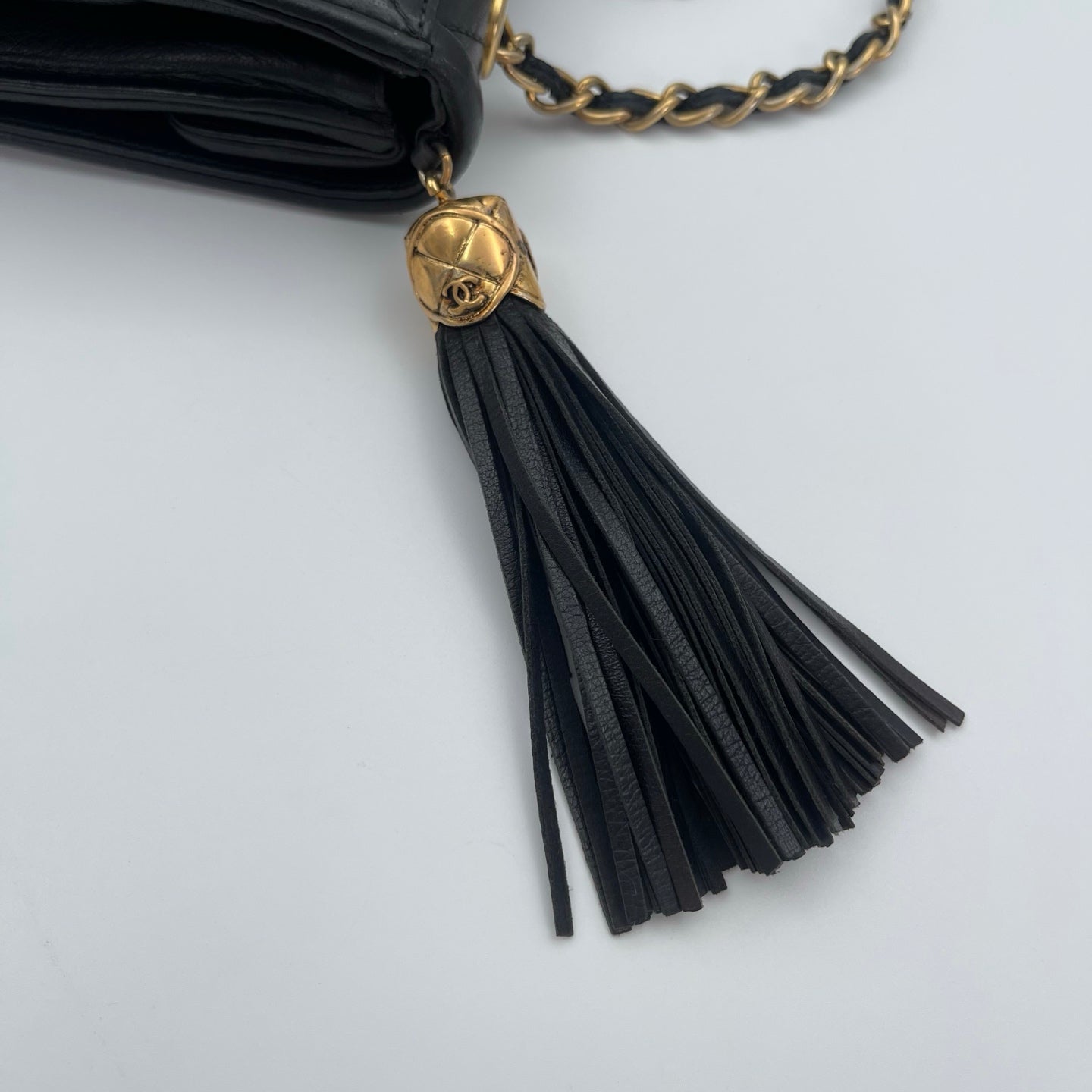 Chanel Vintage Black Lambskin Tassel Asymmetrical Double Flap Bag [Used]