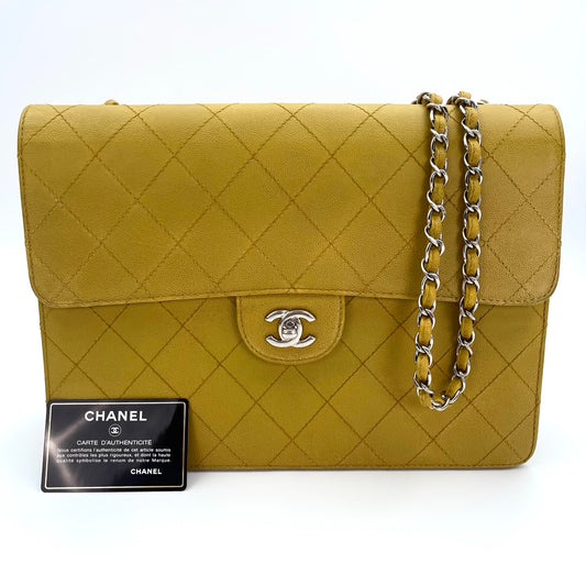 Chanel Classic Flap Ginger Green Caviar Skin Shoulder Bag [Used]
