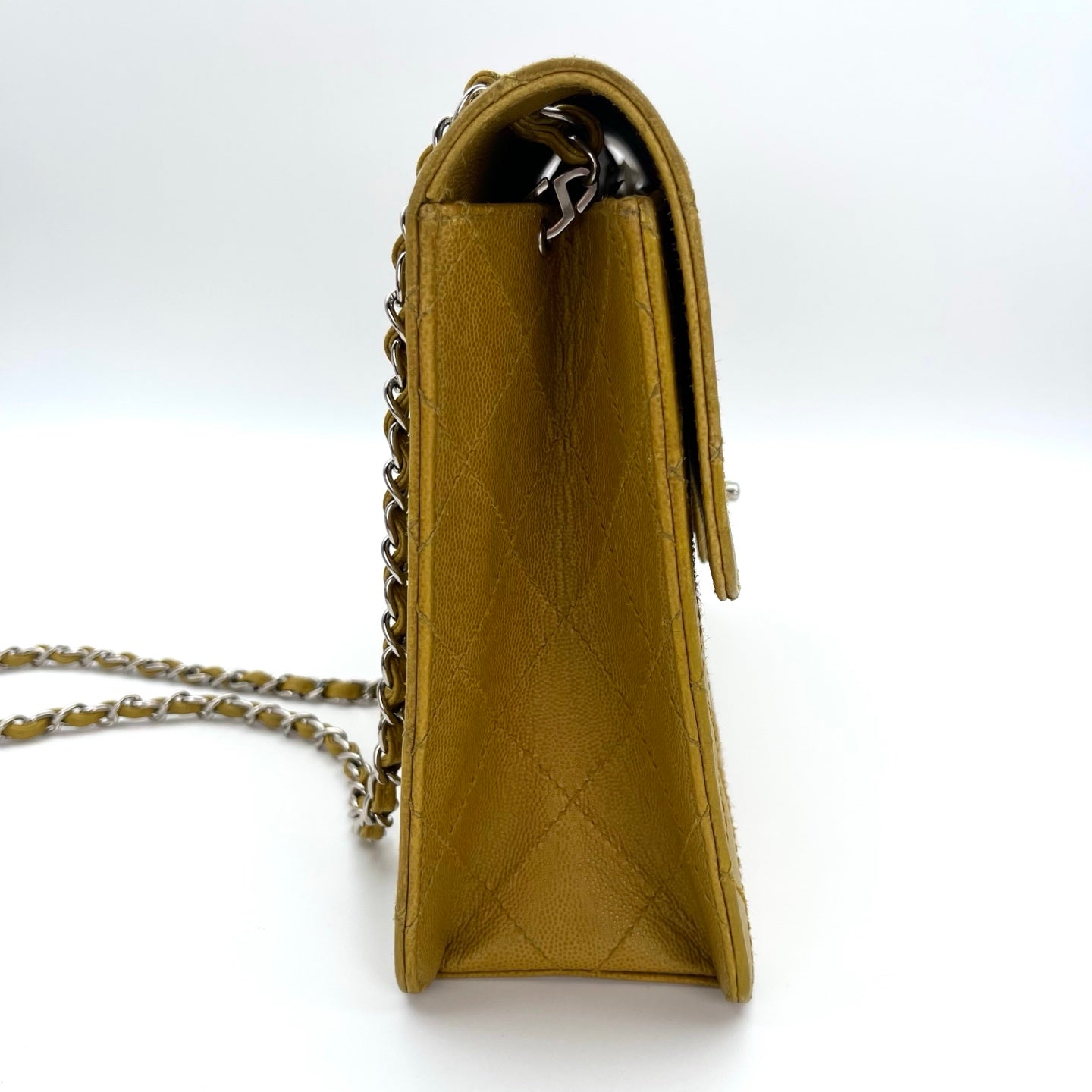 Chanel Classic Flap Ginger Green Caviar Skin Shoulder Bag [Used]