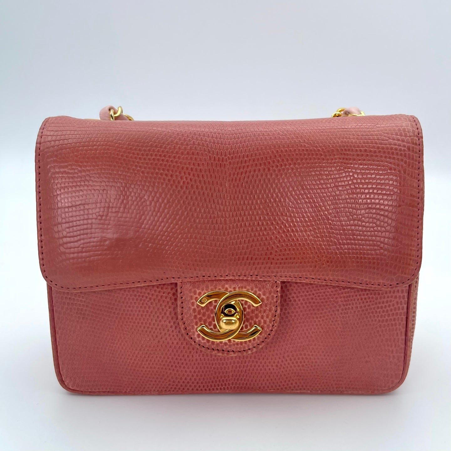 Chanel Vintage Salmon Pink Lizard Leather Square Mini Flap Bag [Used]