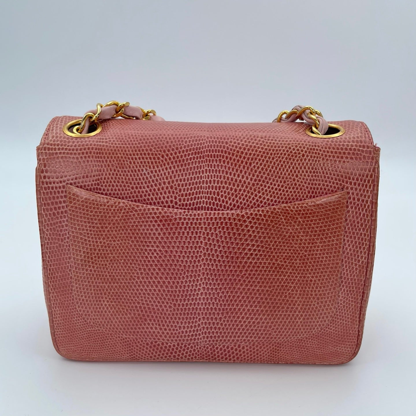 Chanel Vintage Salmon Pink Lizard Leather Square Mini Flap Bag [Used]