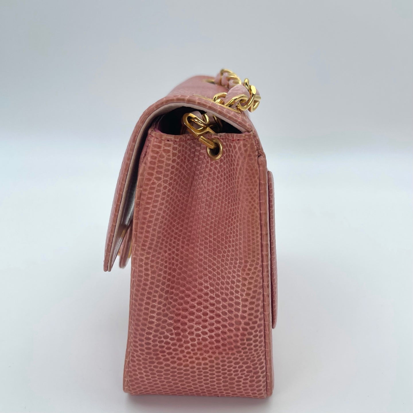 Chanel Vintage Salmon Pink Lizard Leather Square Mini Flap Bag [Used]