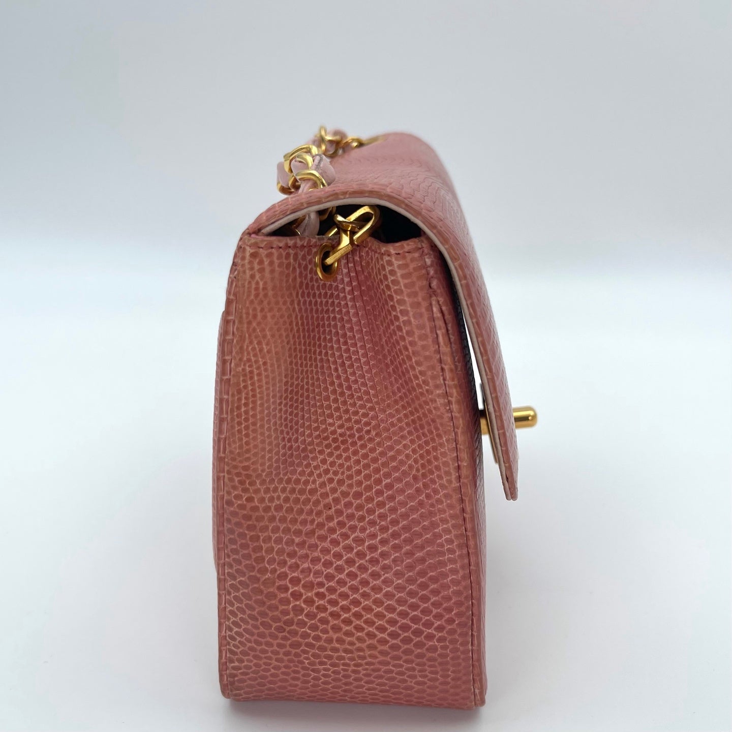 Chanel Vintage Salmon Pink Lizard Leather Square Mini Flap Bag [Used]