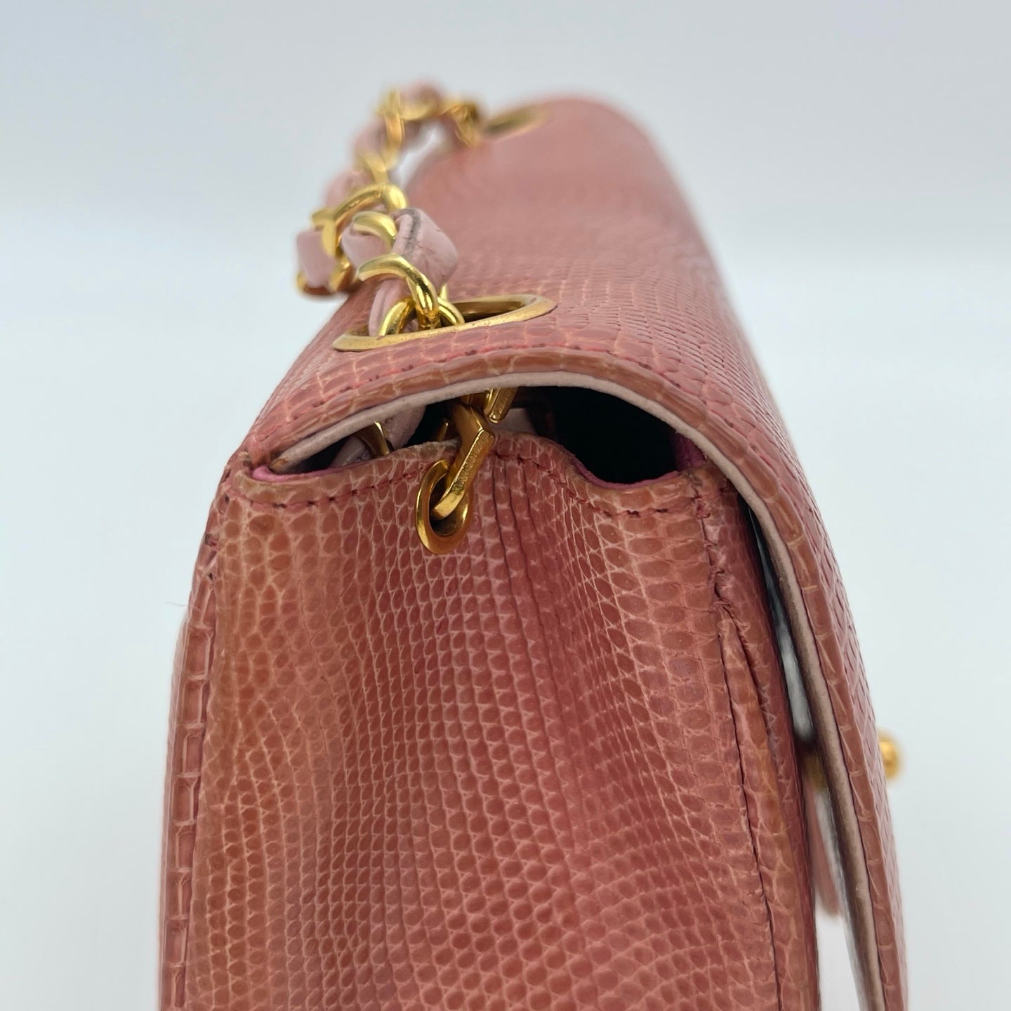 Chanel Vintage Salmon Pink Lizard Leather Square Mini Flap Bag [Used]