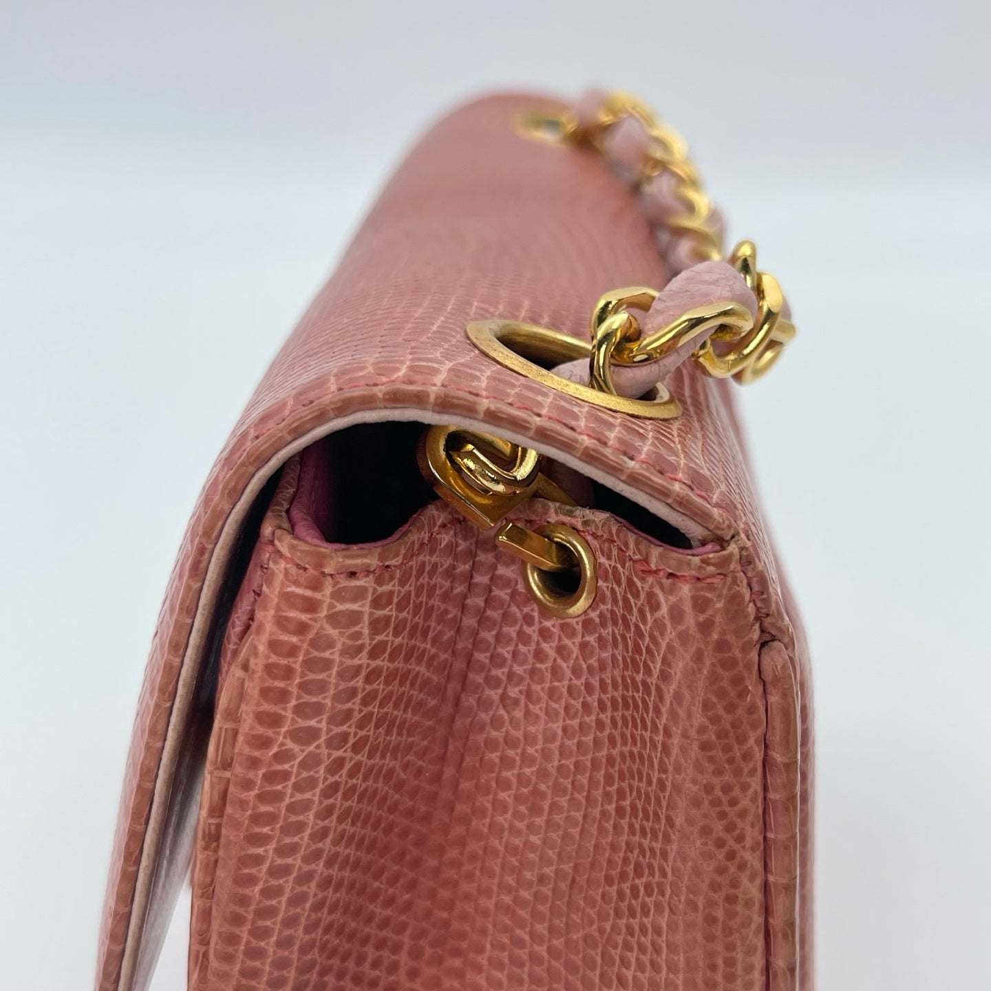 Chanel Vintage Salmon Pink Lizard Leather Square Mini Flap Bag [Used]