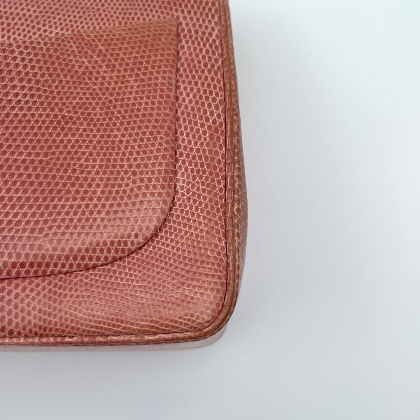 Chanel Vintage Salmon Pink Lizard Leather Square Mini Flap Bag [Used]