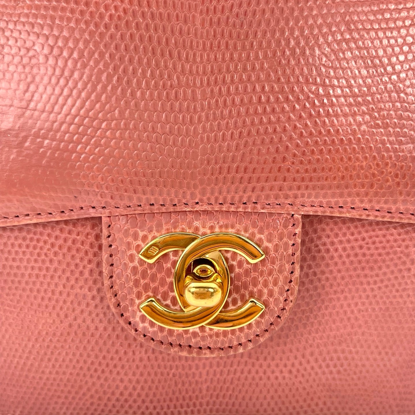 Chanel Vintage Salmon Pink Lizard Leather Square Mini Flap Bag [Used]