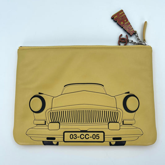 Chanel Limited Edition Ginger Yellow Car Motif Clutch Bag [Used]