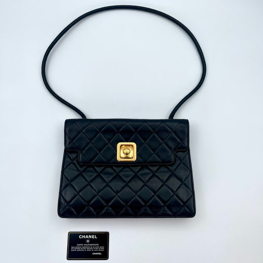 Chanel Black Quilted Lambskin Square Lock Shoulder Bag [Used]