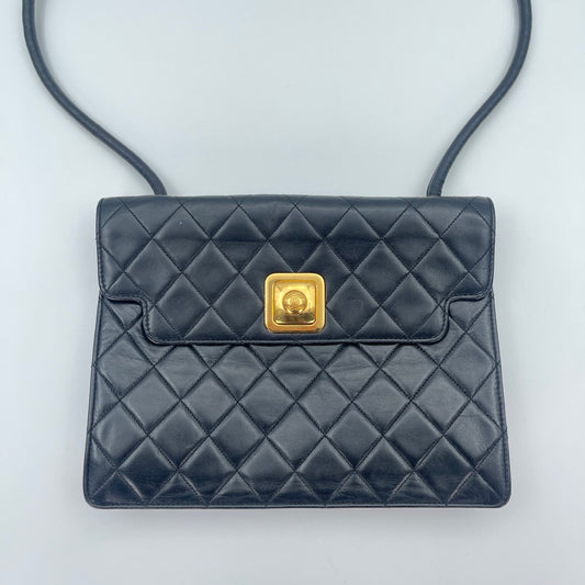 Chanel Black Quilted Lambskin Square Lock Shoulder Bag [Used]