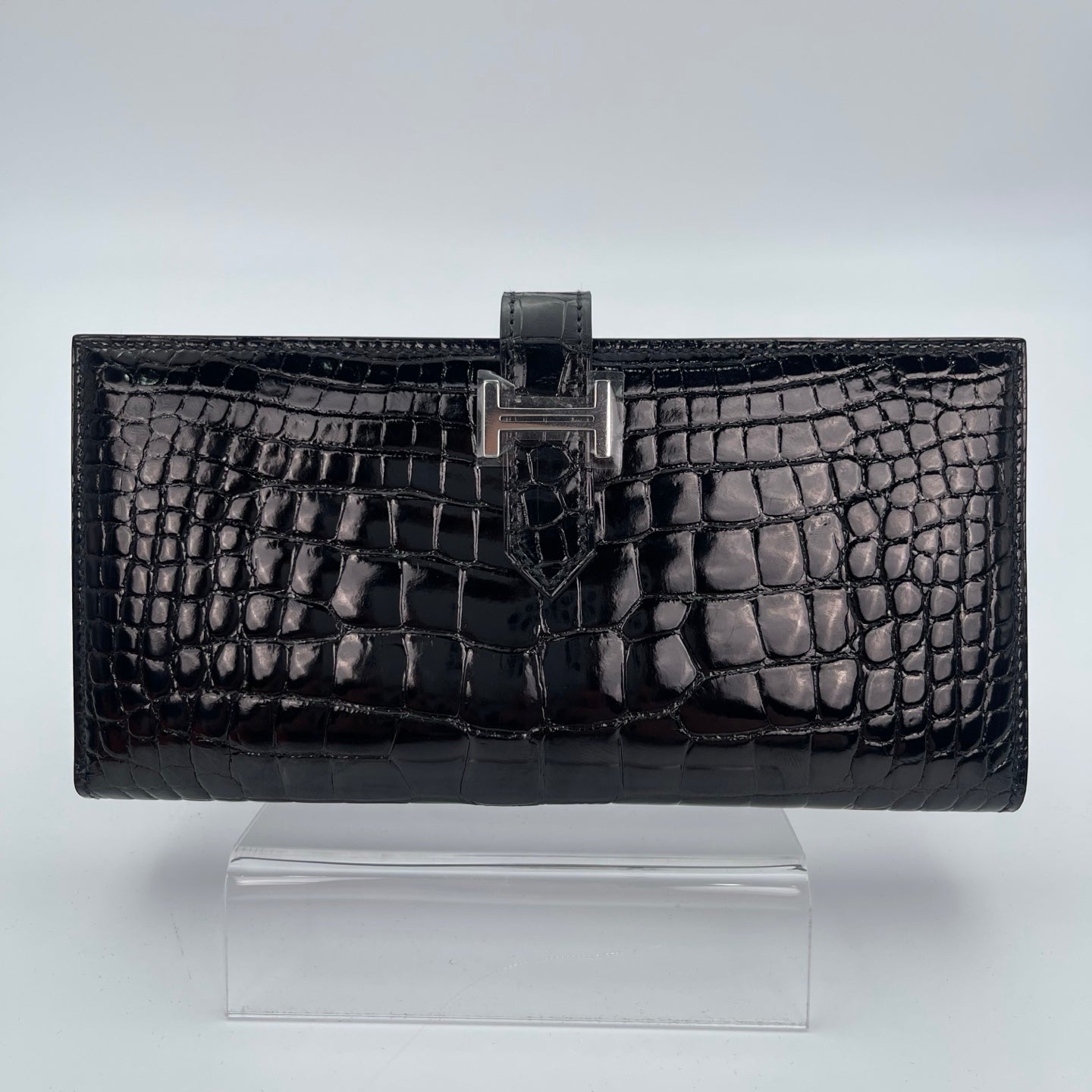 Hermès Bearn Wallet Noir Alligator Palladium Hardware [Brand New]