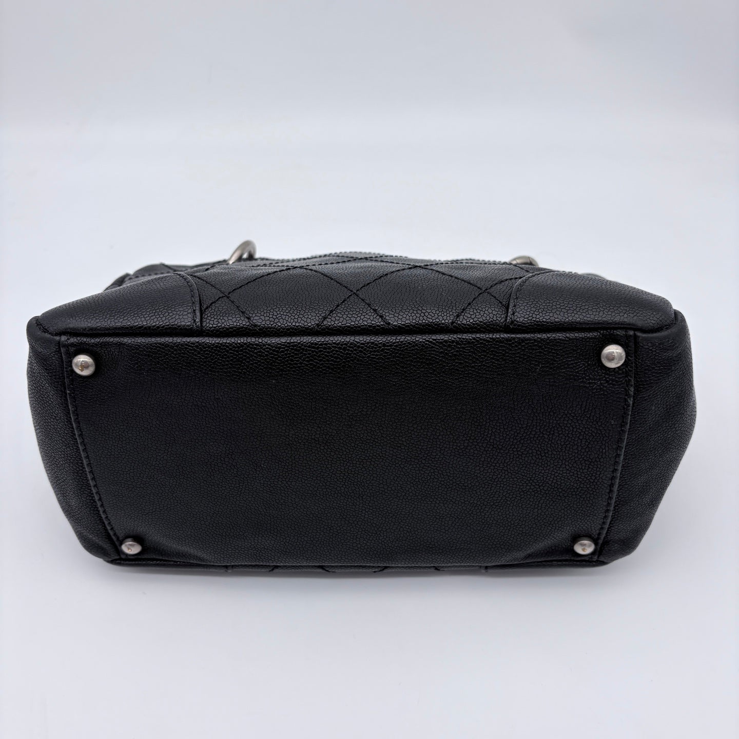 Chanel Quilted Boston Chain Bag Black Cowhide Leather Silver Hardware [Used]