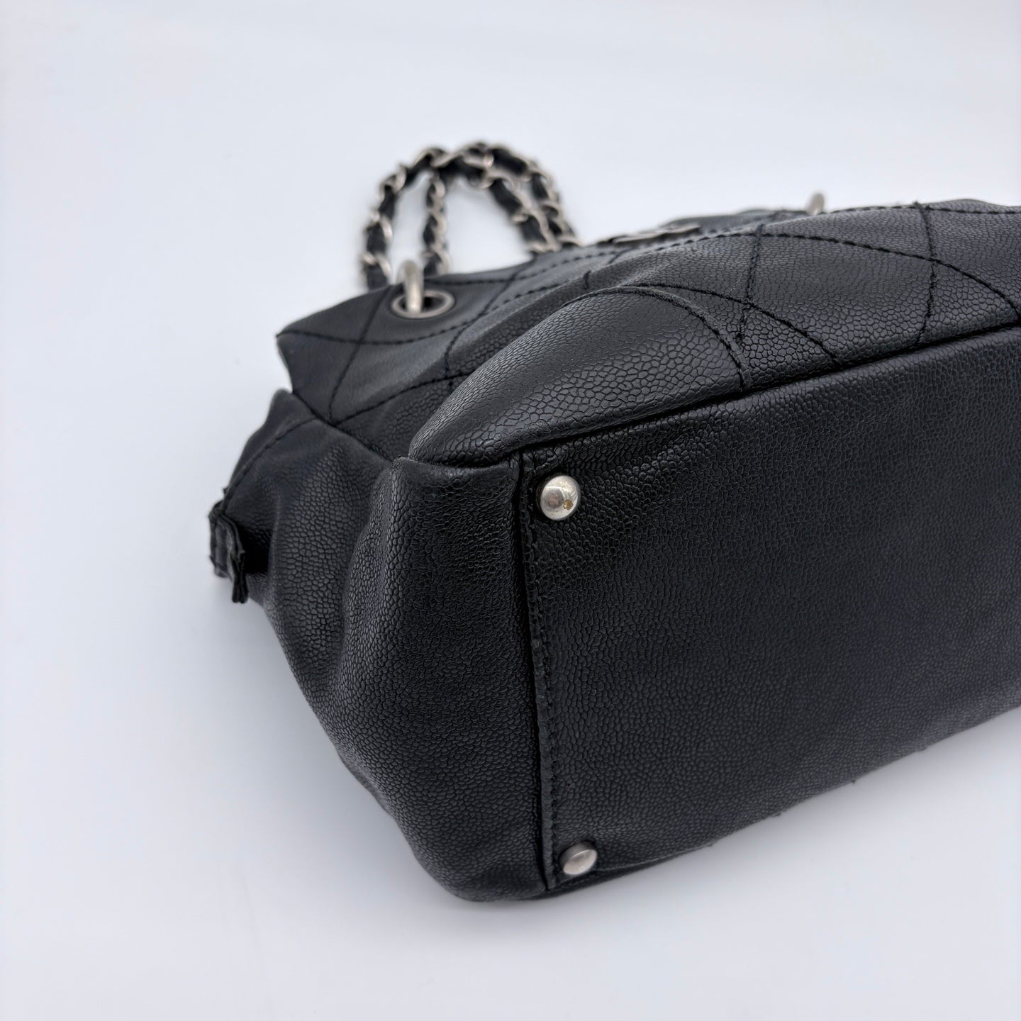 Chanel Quilted Boston Chain Bag Black Cowhide Leather Silver Hardware [Used]