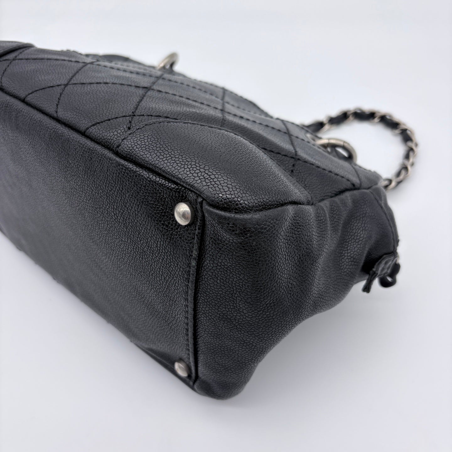 Chanel Quilted Boston Chain Bag Black Cowhide Leather Silver Hardware [Used]