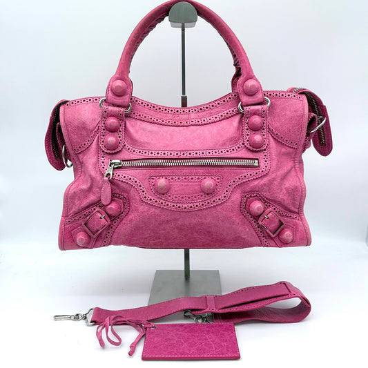 Balenciaga Pink Lace 2WAY City Motorcycle Bag Large [Used]