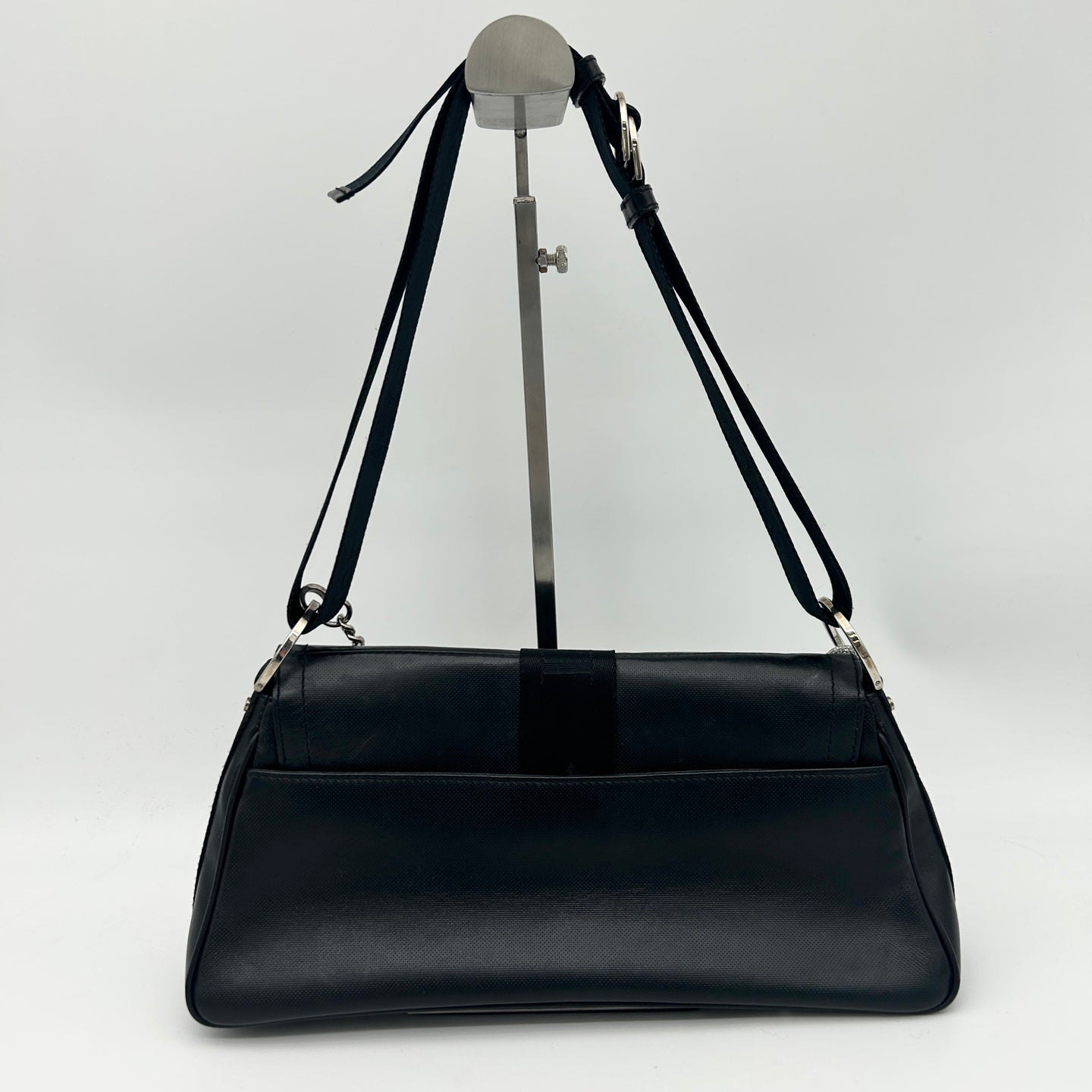 Dior Black Leather and Canvas Shoulder Bag Silver Hardware [Used]