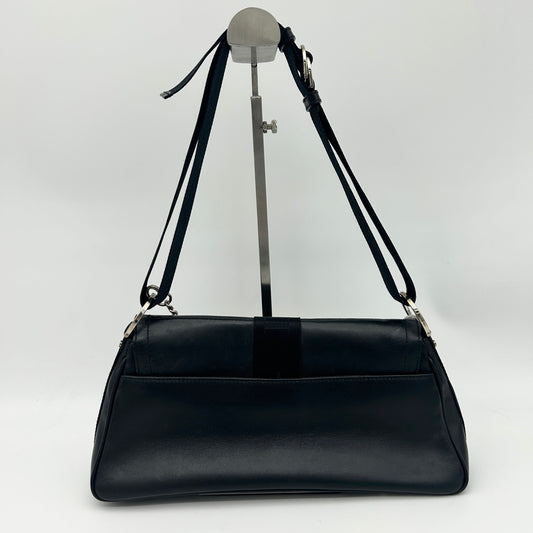 Dior Black Leather and Canvas Shoulder Bag Silver Hardware [Used]